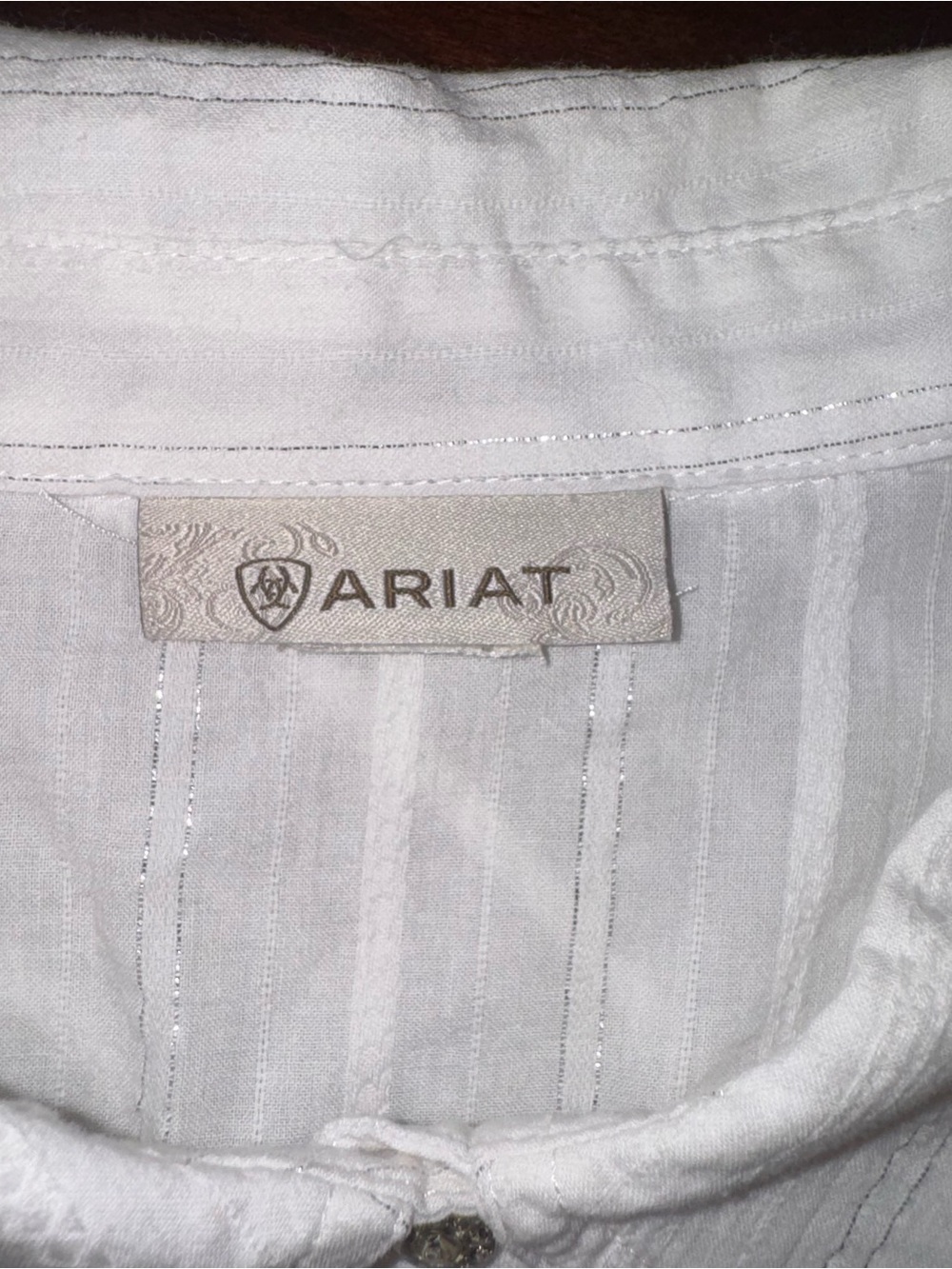 Ariat White Western Snap Shirt Women’s XL Metallic Stripe Top - Picture 13 of 16